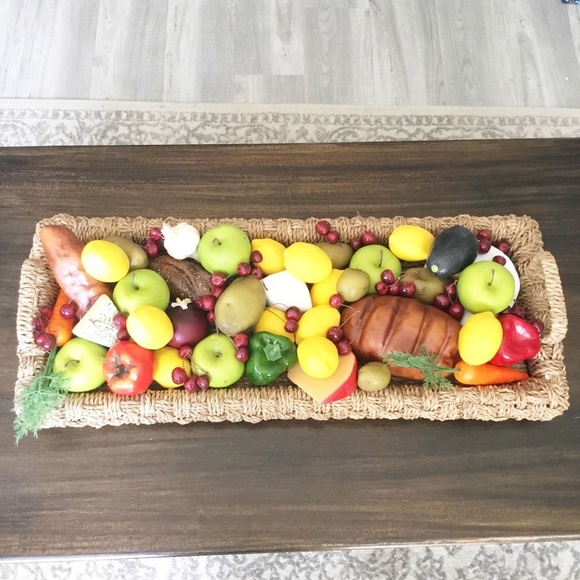 Faux Decorative Realistic Artificial Fake Fruit Apples Bread Cherries Basket - Picture 1 of 7